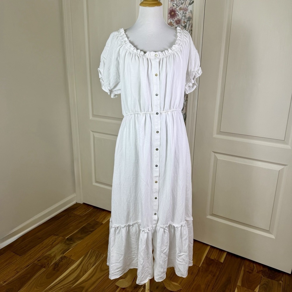 Jodifl White Midi Dress Cottagecore Elastic Feminine Milkmaid Prairie S Pockets